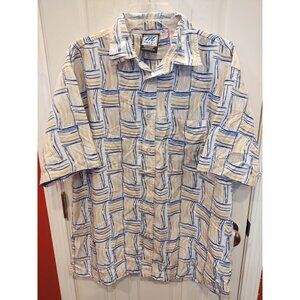 VTG Mecca USA 90s Mens Shirt L Geometric Blocks Y2K Short Sleeve Button Up